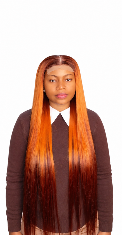 FHB Luxury Sunset Copper – Premium Blended Bone Straight Wig