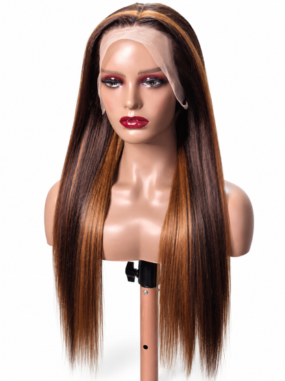 ✨ FHB Luxe Caramel Straight Wig – Human Hair Blend | 13×4 Frontal