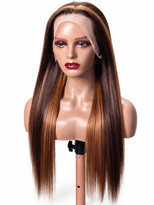 ✨ FHB Luxe Caramel Straight Wig – Human Hair Blend | 13×4 Frontal