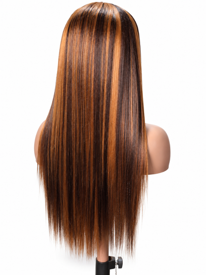 ✨ FHB Luxe Caramel Straight Wig – Human Hair Blend | 13×4 Frontal
