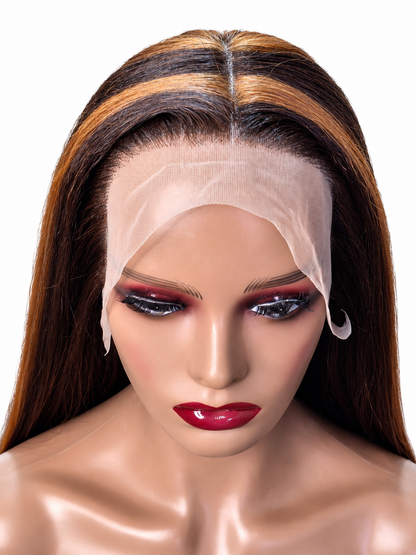 ✨ FHB Luxe Caramel Straight Wig – Human Hair Blend | 13×4 Frontal